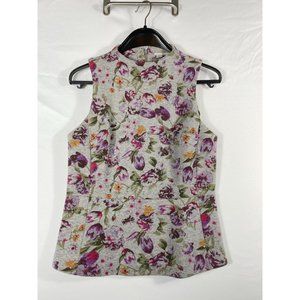 Halogen Floral sleeveless Peplum Pleated Blouse Size S Gray